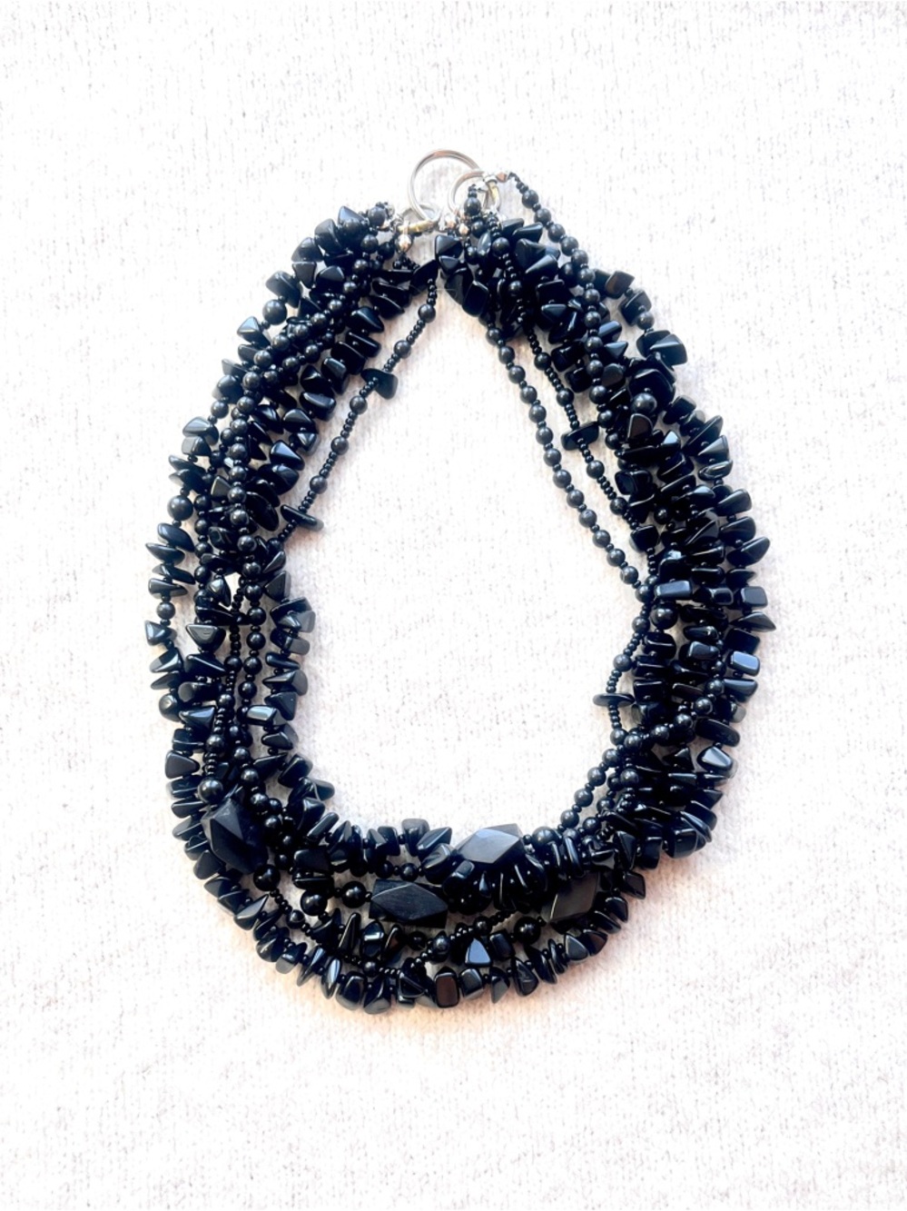 Artisan 6-Strand Black Onyx Statement Necklace - Bib Style - 140g